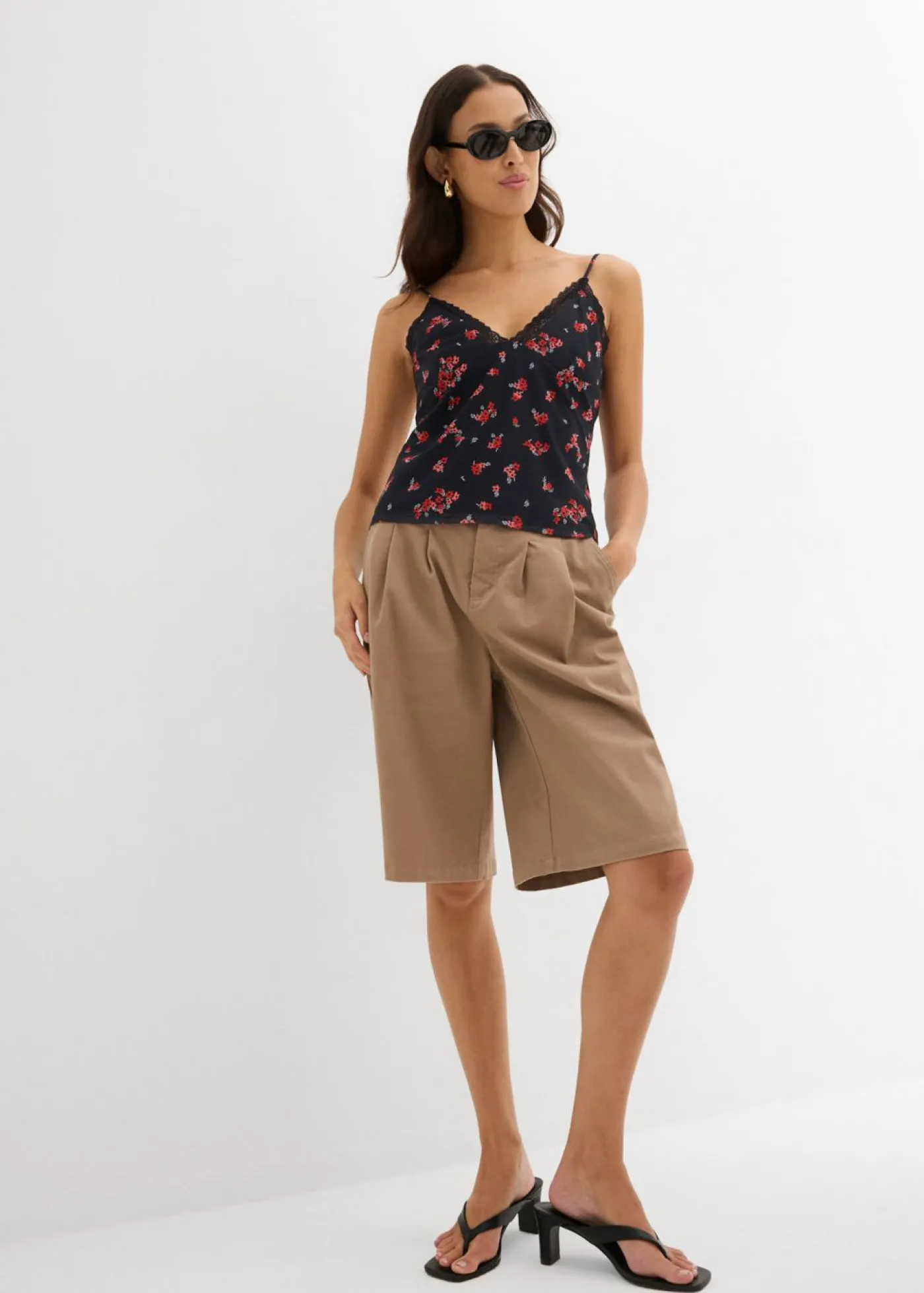 bonprix bonprix Top de tirantes finos de malla Negro/naranja rojo