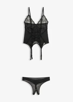 bonprix bonprix Top de tirantes y tanga con abertura (2 piezas) Negro