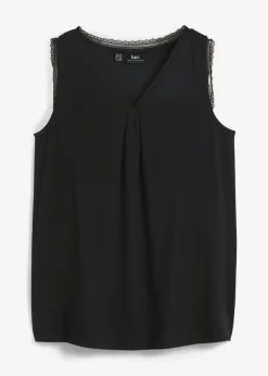 bonprix bonprix Top de viscosa con encaje Negro