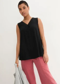 bonprix bonprix Top de viscosa con encaje Negro