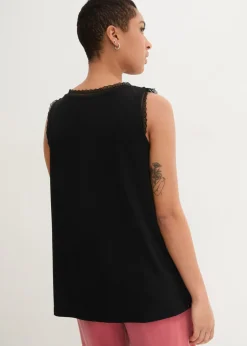 bonprix bonprix Top de viscosa con encaje Negro