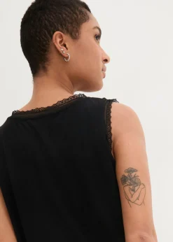 bonprix bonprix Top de viscosa con encaje Negro