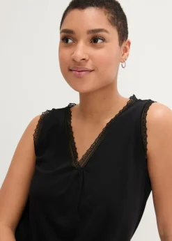 bonprix bonprix Top de viscosa con encaje Negro