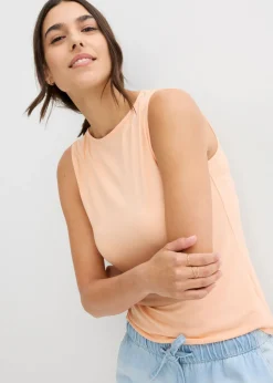 bonprix bonprix Top de viscosa suave (2 unidades) Negro-melocotón Sale