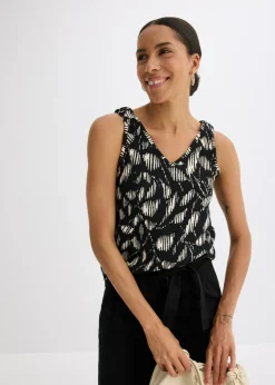 bonprix bonprix Top estampado de punto estructurado Negro-blanco Discount