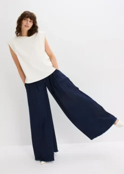 bonprix bonprix Top holgado con inserto de canalé en las mangas Blanco lana Hot