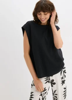 bonprix bonprix Top holgado con inserto de canalé en las mangas Negro Sale