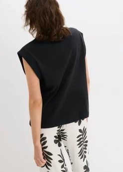bonprix bonprix Top holgado con inserto de canalé en las mangas Negro Sale