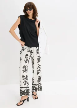 bonprix bonprix Top holgado con inserto de canalé en las mangas Negro Sale