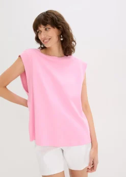 bonprix bonprix Top holgado con inserto de canalé en las mangas Rosa Sale