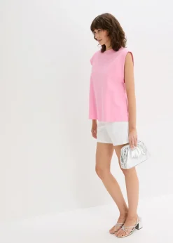 bonprix bonprix Top holgado con inserto de canalé en las mangas Rosa Sale