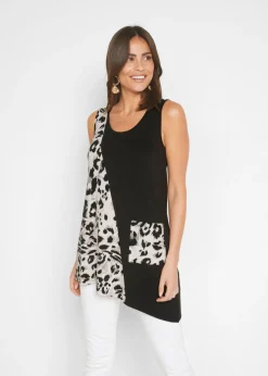 bonprix bonprix Top largo Negro estampado de leopardo Hot