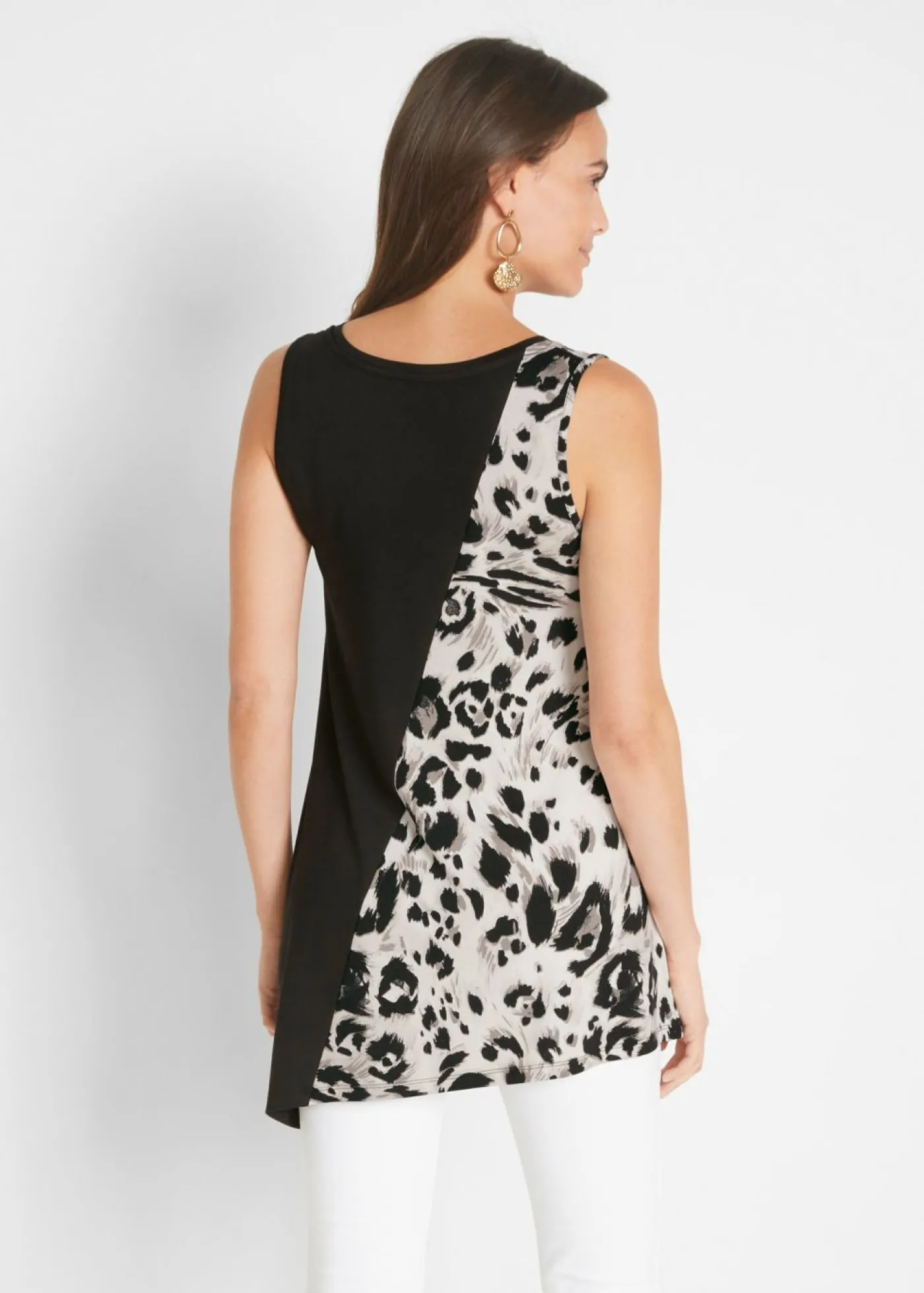 bonprix bonprix Top largo Negro estampado de leopardo Hot
