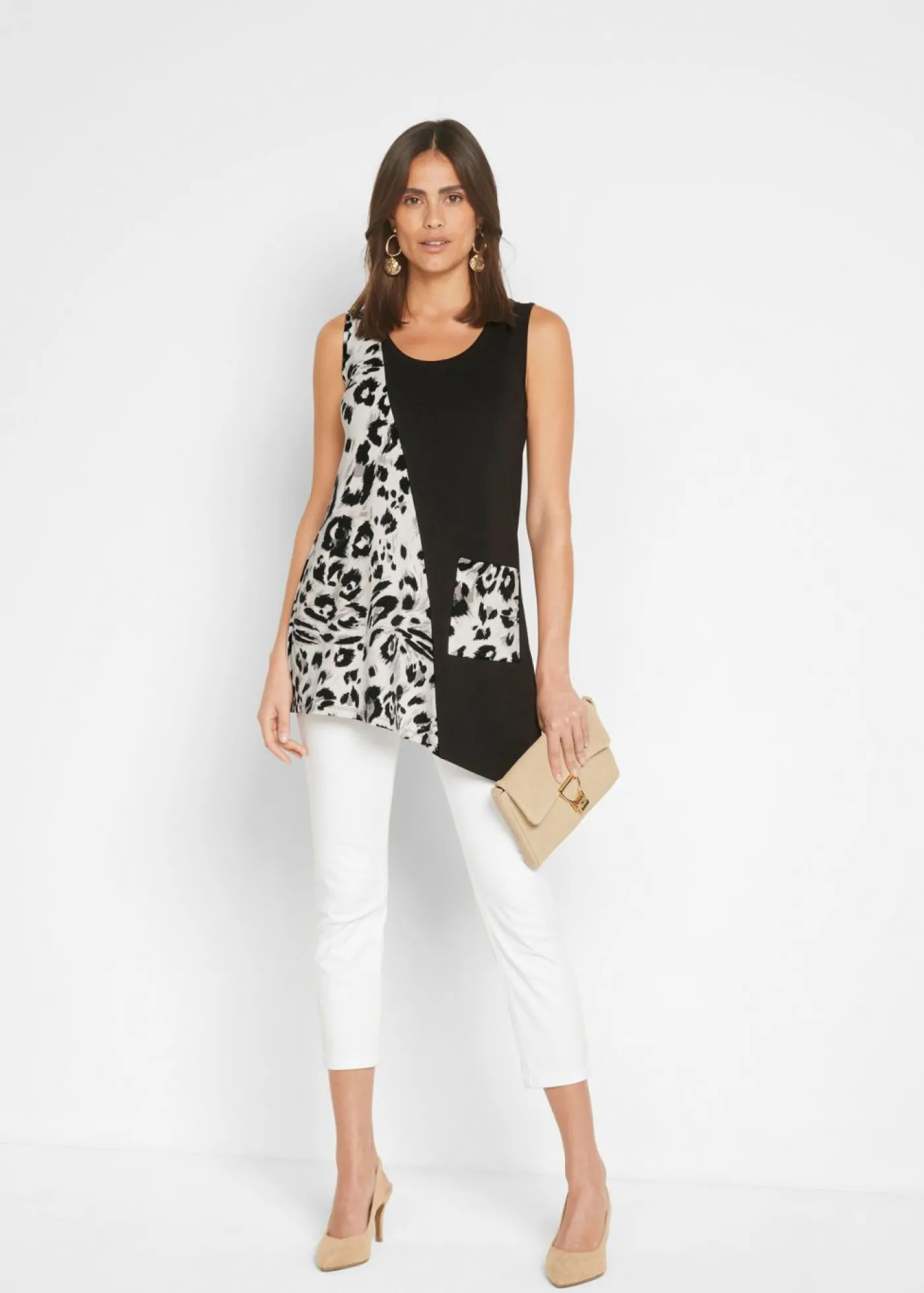 bonprix bonprix Top largo Negro estampado de leopardo Hot