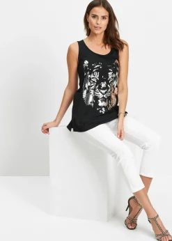bonprix bonprix Top largo Negro-plata estampado Hot
