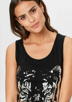 bonprix bonprix Top largo Negro-plata estampado Hot