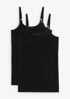 bonprix bonprix Top largo con tirantes finos de algodón (2 unidades) Negro Outlet