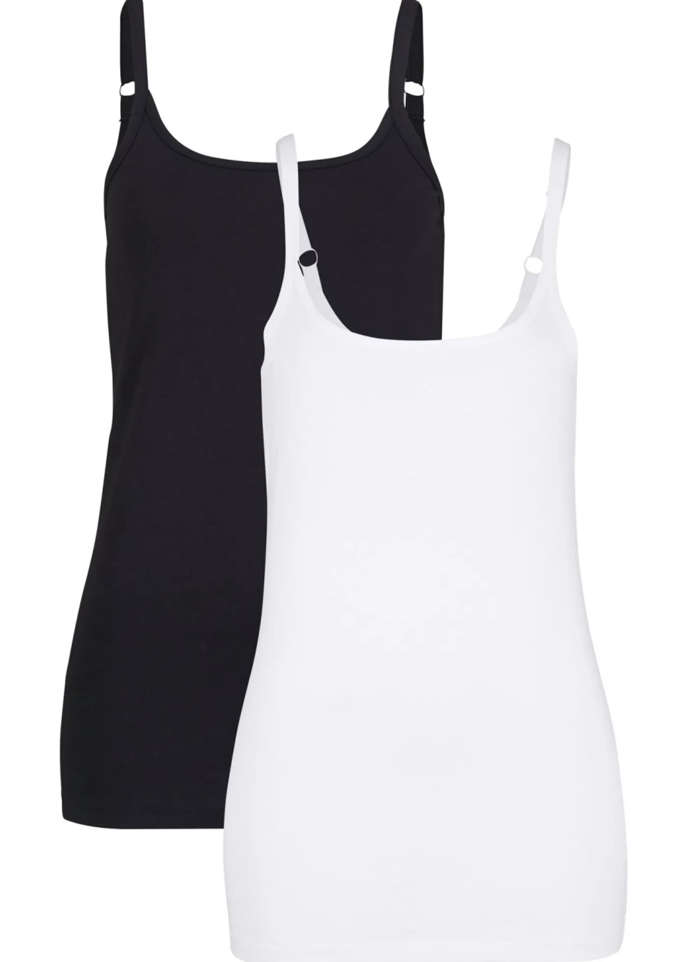 bonprix bonprix Top largo con tirantes finos de algodón (2 unidades) Blanco+negro Online