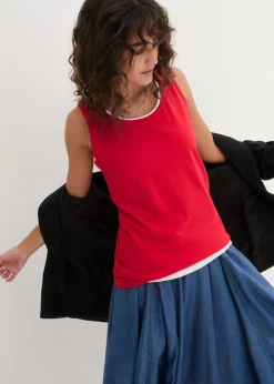 bonprix bonprix Top largo de algodón orgánico puro (5 unidades) fresa+blanco+gris claro moteado+azul marino+negro Discount