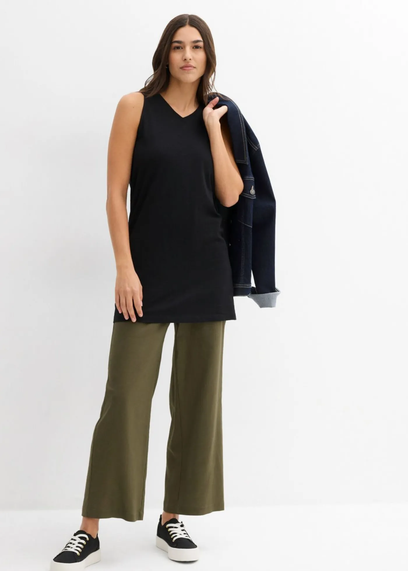 bonprix bonprix Top largo de algodón orgánico puro (2 unidades) Negro-melocotón Discount