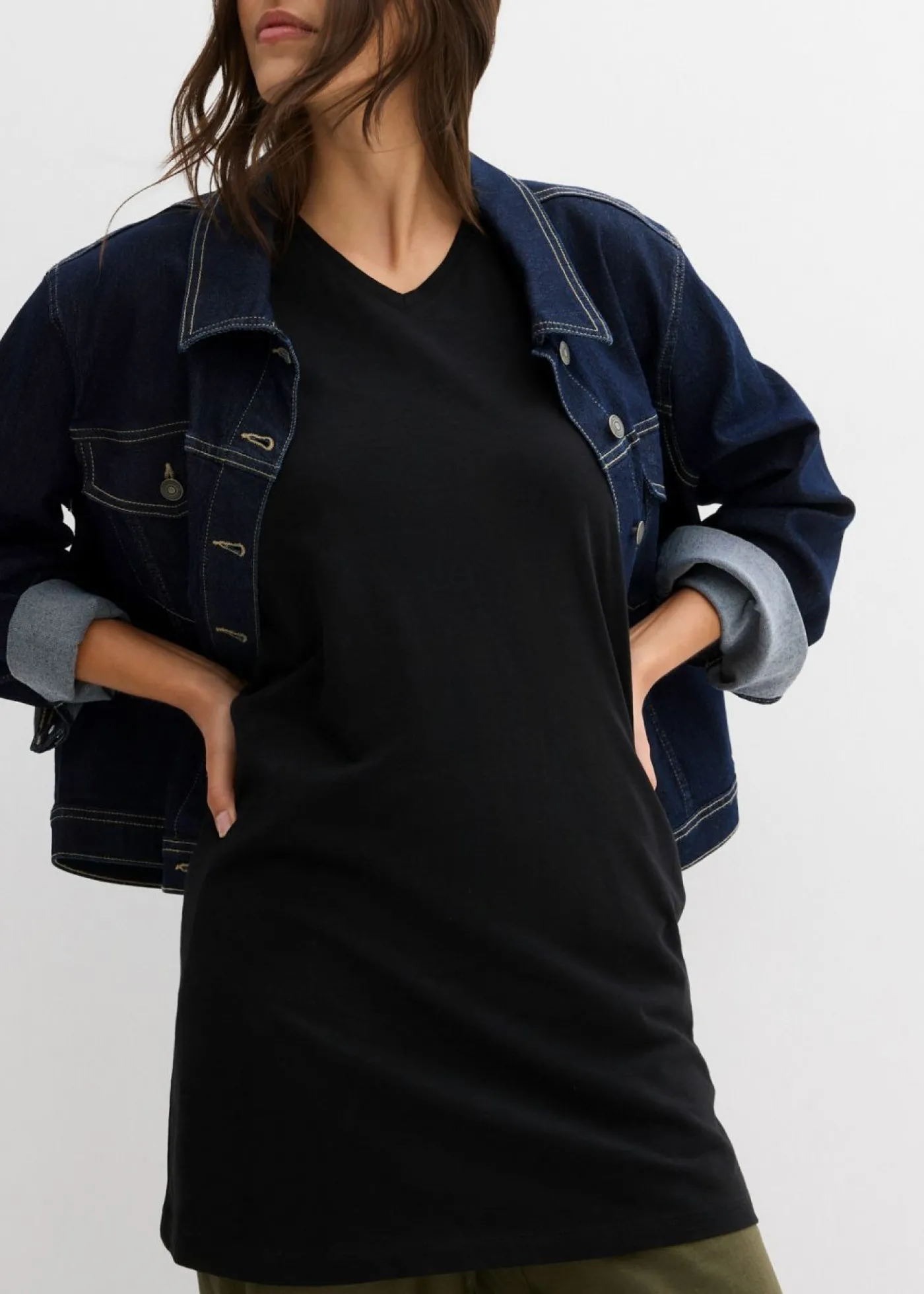 bonprix bonprix Top largo de algodón orgánico puro (2 unidades) Negro-melocotón Discount
