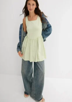 bonprix bonprix Top largo de mezcla de algodón elástico Salvia suave Outlet
