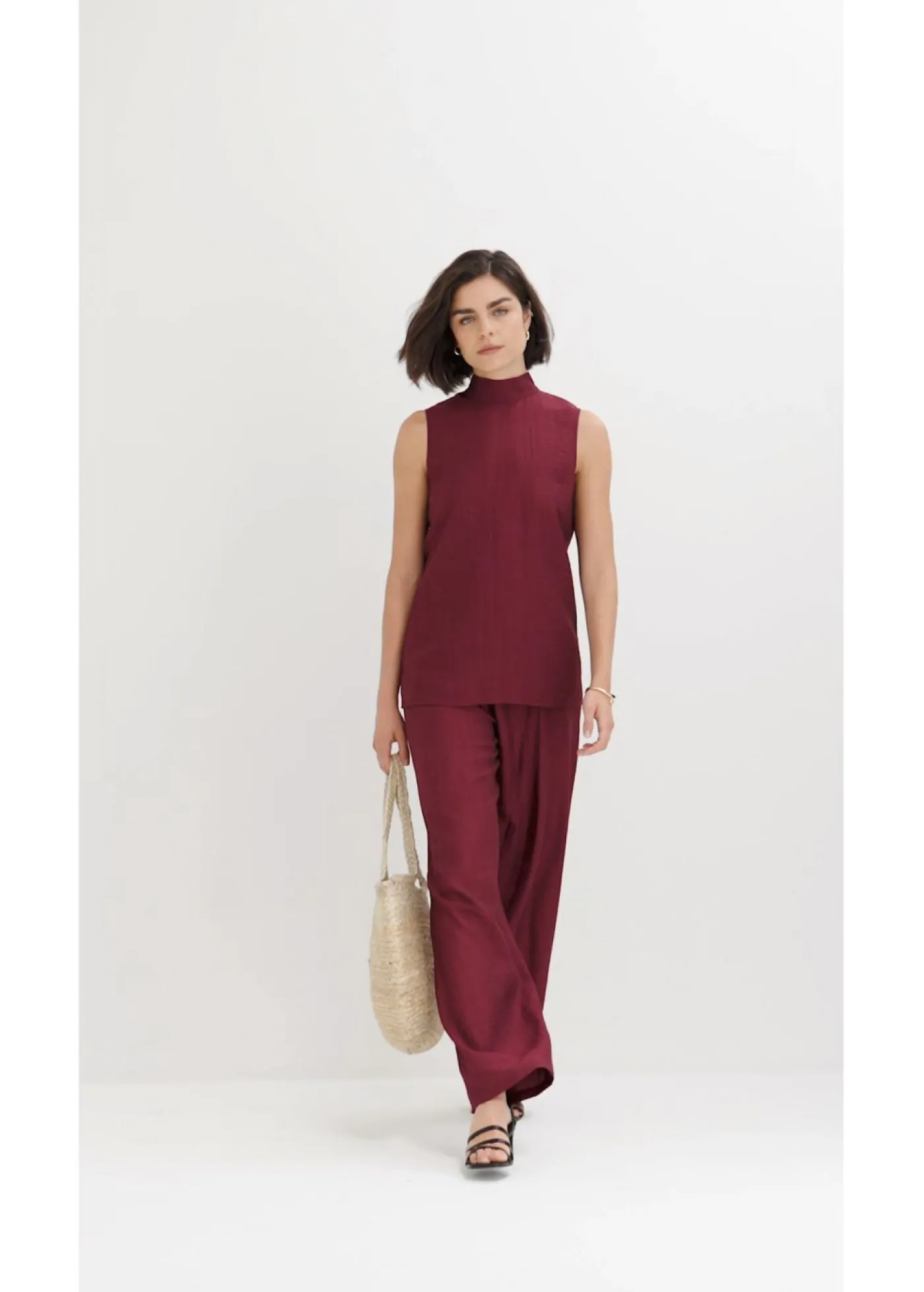 bonprix bonprix Top largo de mezcla de viscosa estructurada rojo avellana Online