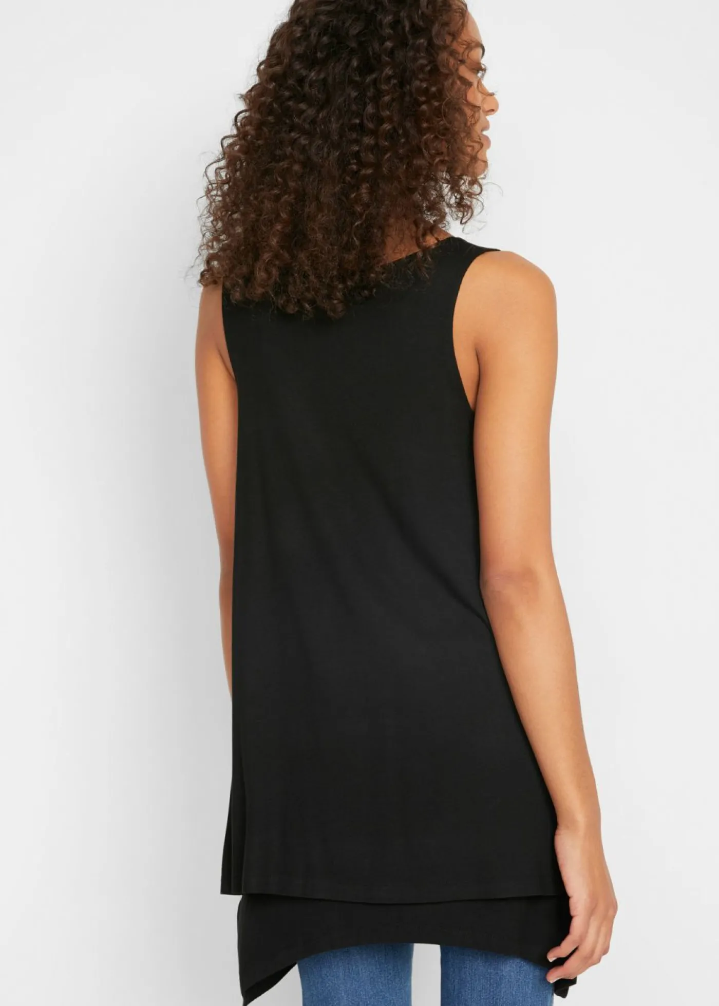 bonprix bonprix Top largo de mezcla de viscosa con doble capa Negro Best