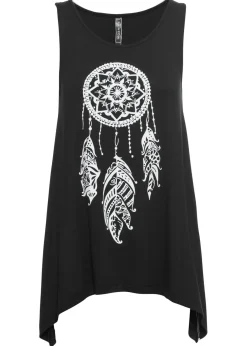 bonprix bonprix Top largo de viscosa suave Negro-blanco estampado New
