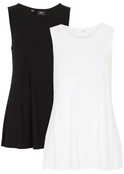 bonprix bonprix Top largo de viscosa suave (2 unidades) Blanco-negro Clearance