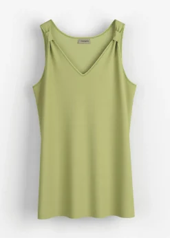 bonprix bonprix Top largo en mezcla de viscosa y lino pistacho mate New