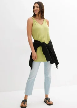 bonprix bonprix Top largo en mezcla de viscosa y lino pistacho mate New