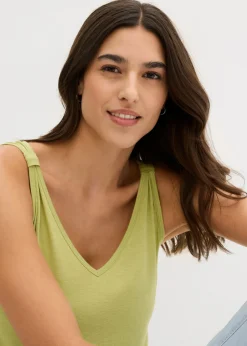 bonprix bonprix Top largo en mezcla de viscosa y lino pistacho mate New
