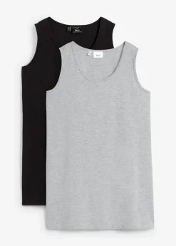 bonprix bonprix Top largo (2 unidades) Negro-gris claro jaspeado Hot