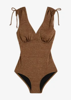 bonprix bonprix Traje de baño brillante con ligero efecto moldeador marrón Hot