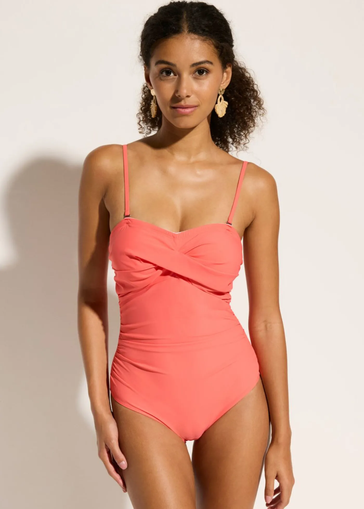 bonprix bonprix Traje de baño con efecto moldeador medio y aspecto cruzado Coral New