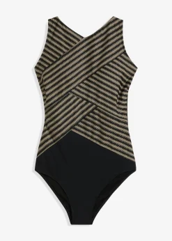 bonprix bonprix Traje de baño con efecto moldeador medio y aspecto cruzado negro/marrón grisáceo/oro Best