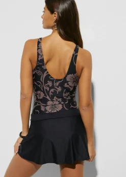 bonprix bonprix Traje de baño con ligero efecto moldeador Negro-marrón grisáceo de flores Sale