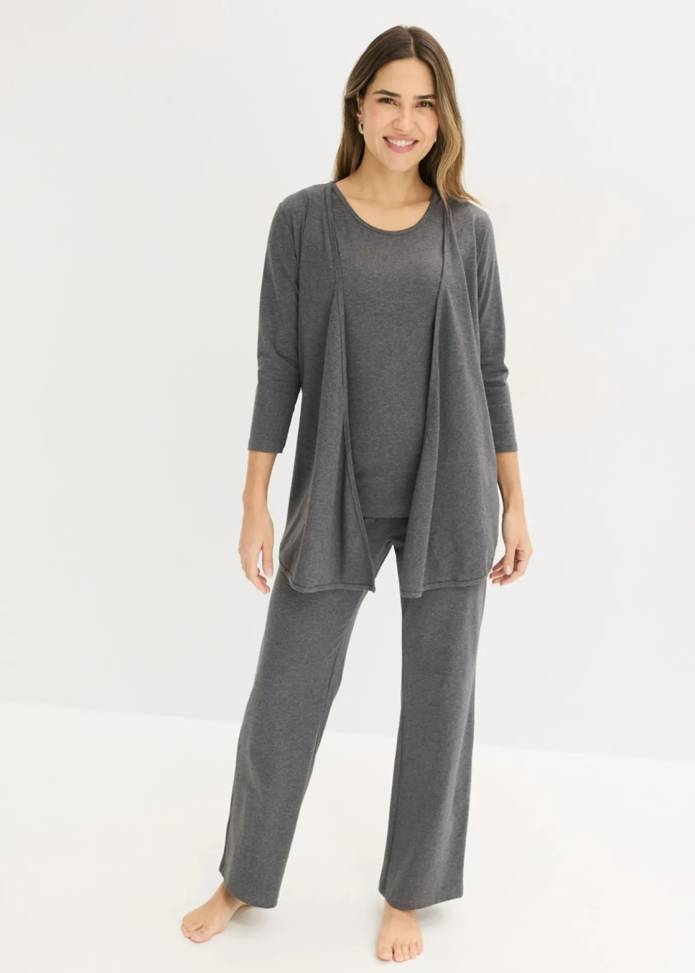 bonprix bonprix Traje para estar por casa (3 piezas) con viscosa Gris jaspeado Best