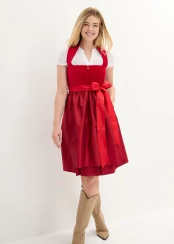 bonprix bonprix Traje tirolés con corpiño de terciopelo y delantal de satén (2 piezas) rojo atardecer/rojo Clearance
