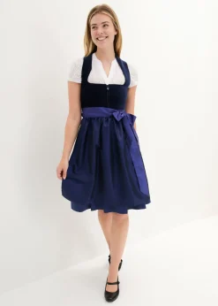 bonprix bonprix Traje tirolés con corpiño de terciopelo y delantal de satén (2 piezas) Azul marino/azul oxford Clearance