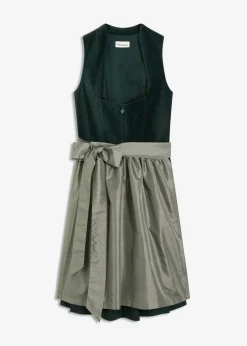 bonprix bonprix Traje tirolés con corpiño de terciopelo y delantal de satén (2 piezas) oliva/verde oliva Outlet