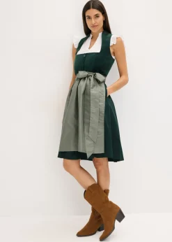 bonprix bonprix Traje tirolés con corpiño de terciopelo y delantal de satén (2 piezas) oliva/verde oliva Outlet