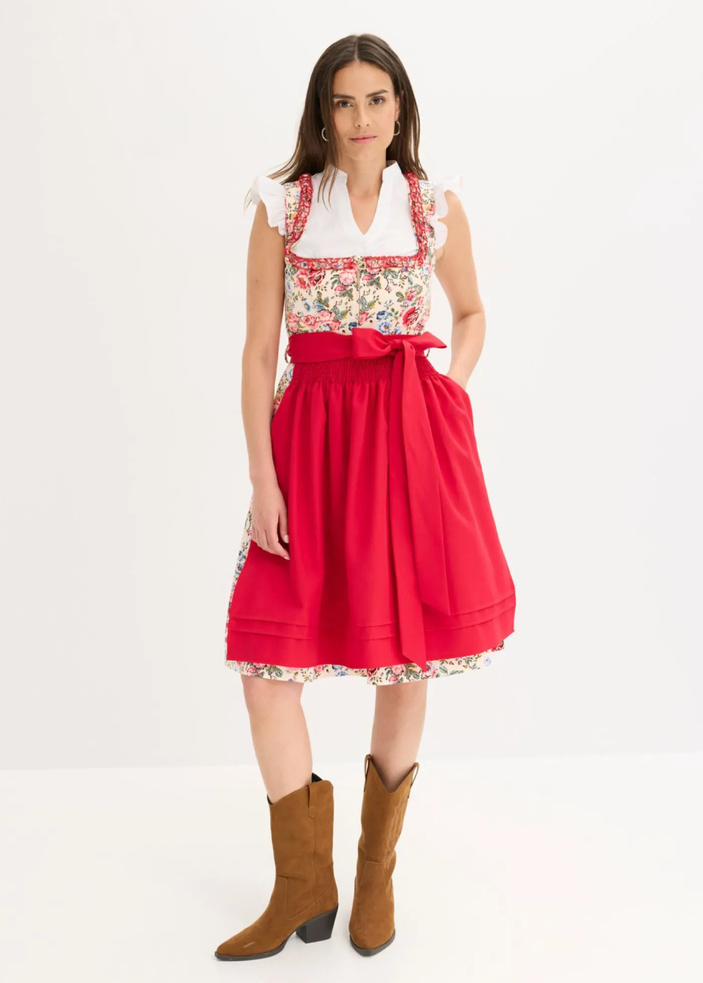 bonprix bonprix Traje tirolés con delantal bordado (2 piezas) Rojo de flores Best