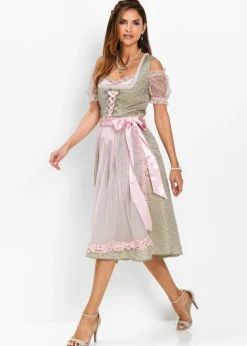 bonprix bonprix Traje tirolés con perlas (2 piezas) Caqui nuevo/rosa claro/rosa empolvado estampado Sale