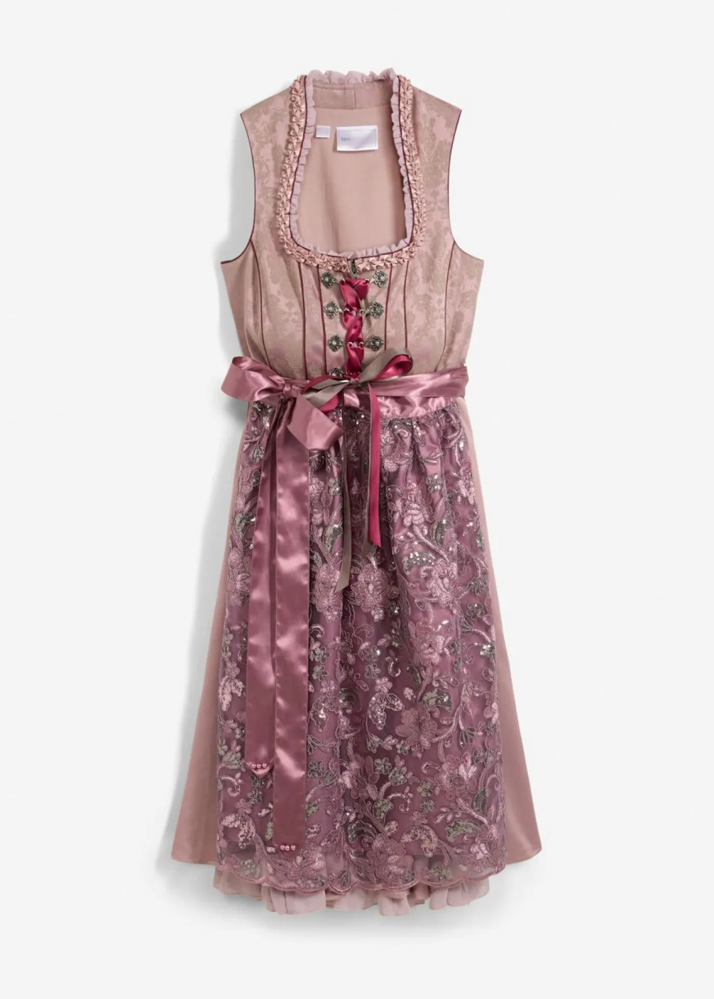 bonprix bonprix Traje tirolés y delantal (2 piezas) Rosa palo estampado Outlet