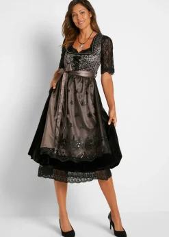 bonprix bonprix Traje tirolés y delantal (2 piezas) Negro estampado Clearance