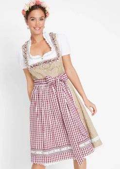 bonprix bonprix Traje tradicional tirolés con delantal hasta la rodilla Beige estampado Sale