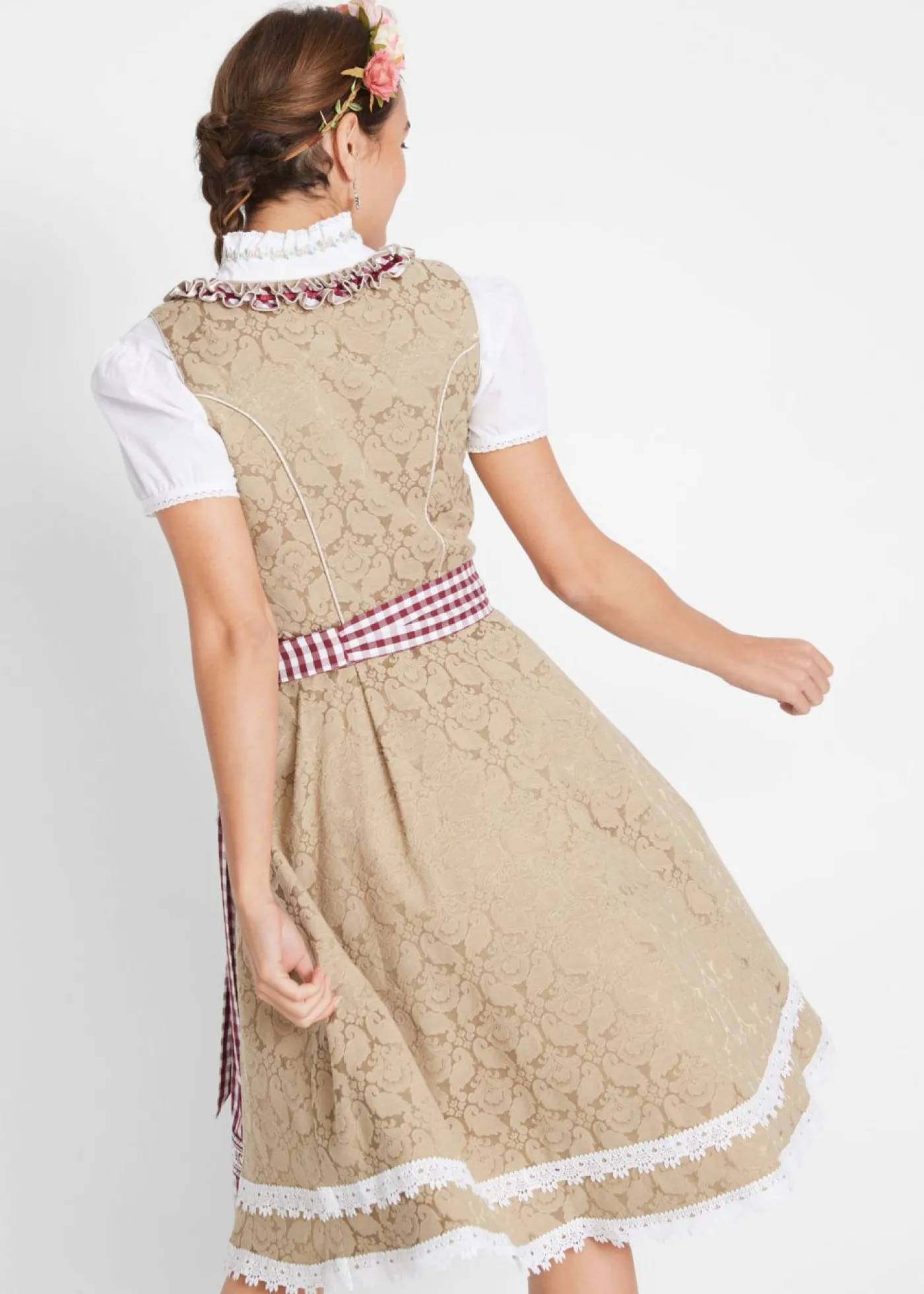 bonprix bonprix Traje tradicional tirolés con delantal hasta la rodilla Beige estampado Sale