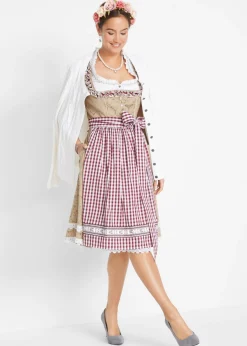 bonprix bonprix Traje tradicional tirolés con delantal hasta la rodilla Beige estampado Sale